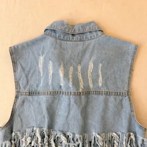 Spoon Jeans Denim Vest Women XL Blue Distressed Rhinestone Fringe Western Crop thumbnail 9