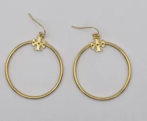 Tory Burch stacked T-logo circle drop earrings, new thumbnail 3