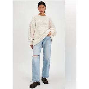 NWOT Free People Cable Knit Faux Fur Oversized Sweatshirt | Ivory Cream Sz Small thumbnail 13