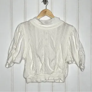 Free People Ivory Cropped Snap Back Sweater Top 457 thumbnail 3