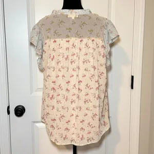 Entro Floral Patchwork Crochet Blouse Pink Blue Size Large Boho Fairy Cottage thumbnail 5