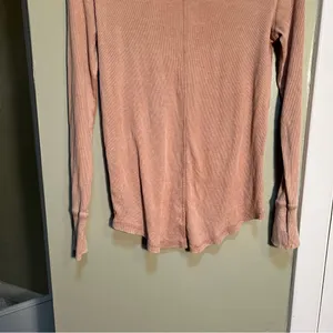 Aerie Women's Size Small Real Soft Button Front Henley Top Beige Tan Ribbed Long thumbnail 9