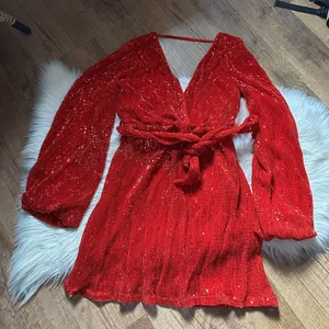 HELLO MOLLY Static Memory Sequin Dress In Red thumbnail 8