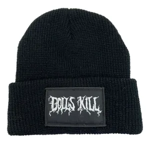 Dolls Kill Knit‎ Beanie Hat Black Goth Punk Lolita Death Metal Spell Out Patch thumbnail 1