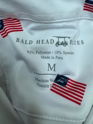Bald Head Blue White American Flag with Golf Cart Mens White Albatross Polo- Med thumbnail 5