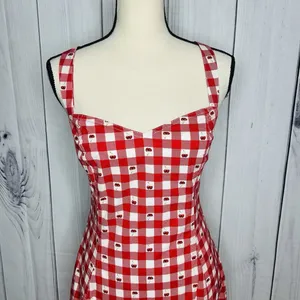 NWT Avec Les Filles Cherry Print Sweetheart Fit & Flare Midi Dress Sz 14 Stretch thumbnail 2