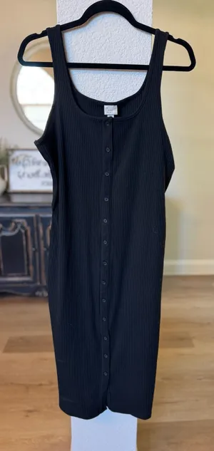 A New Day Women's Sleeveless Ribbed Button-Down Midi Dress in Black thumbnail 1