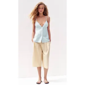 Zara Women XXL‎ Light Blue Linen Blend Button Front V-Neck Camisole Tank Top NWT thumbnail 2