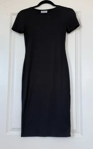 Popular 21 — Short Sleeve Shirt Midi Dress, Black, XS thumbnail 1