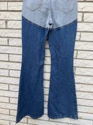 Lee Two-Tone High-Rise Flare Jeans — Light Blue & Dark Blue thumbnail 15