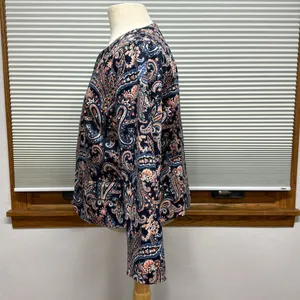Pendleton Navy Blue and Pink Paisley Patterned Open Front Blazer Jacket thumbnail 6