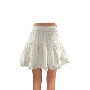 Hill House Home Paz Womens White Ruffle Tiered Mini Flounce Flare A-Line Skirt S thumbnail 3