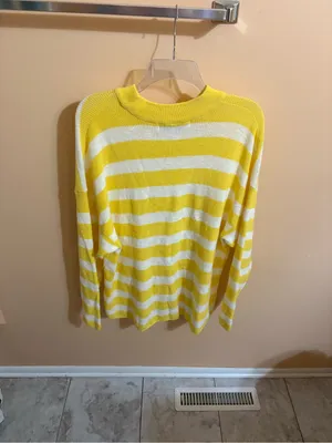 Free People Beach Yellow & White Striped Oversized Sweater thumbnail 4