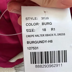 Dessy Collection High-Neck Backless Crepe Trumpet Gown In Burgundy NWT thumbnail 9