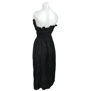 H&M Black Smocked Strapless Ruffle Square Neck A Line Midi Dress Size XXL thumbnail 2