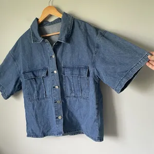 Oversized Denim Button Up Top Boxy Fit Cotton Blend Blue Women's Size Large thumbnail 5
