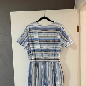 Polagram Blue and White Striped Short-Sleeve Jumpsuit thumbnail 6