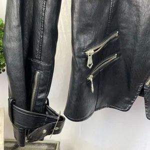Nanette Lepore Black Faux Leather Zip Up Cropped Moto Motorcycle Jacket S thumbnail 4