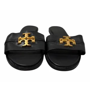 Tory Burch Everly‎ Calf Leather Gold Logo Slide Sandals Black Women's Size 7M thumbnail 2