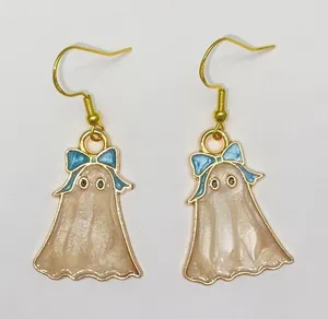 Handmade Ghost Earrings with Blue Bow 💙🎀 thumbnail 1