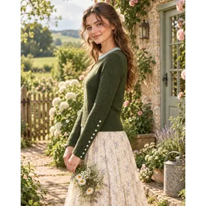 Anthropologie SLEEPING ON SNOW Green Cashmere Wool Button Sweater Knit Small thumbnail 4