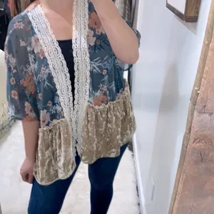 True Self Floral & crushed velvet boho cardigan size XLarge thumbnail 4