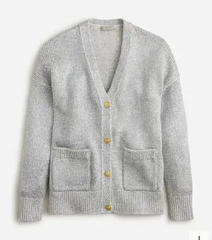 New womens sz Medium J Crew silver sequin button down relaxed fit cardigan BS951 thumbnail 1