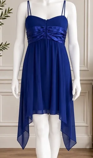 S.L. Fashions Womens Cocktail Dress Royal Blue Ruched Satin Back Size 10 thumbnail 1