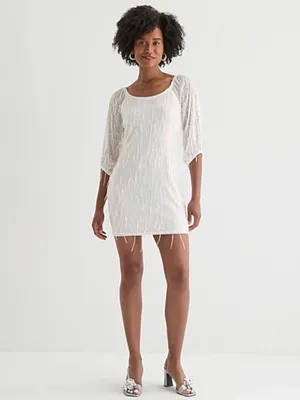 As U Wish Ivory White Beaded Mini Dress thumbnail 2