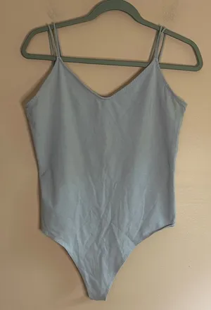 American Eagle Pale Blue Scoop Neck Bodysuit with Double Straps thumbnail 1