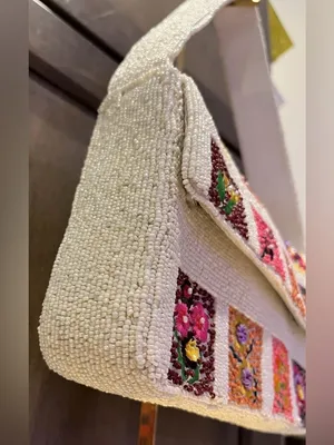 Boho Embroidered Floral Cream Shoulder Bag Patchwork Hand Sewn Beaded Purse NWT thumbnail 2