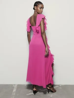 Zara Blogger Favorite Ruffled Pink Slip Dress Small thumbnail 2