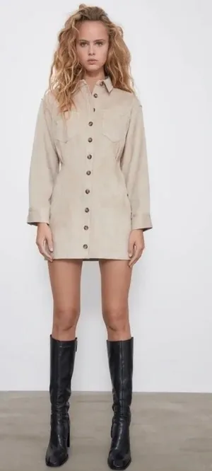 Zara faux suede long sleeve dress thumbnail 1