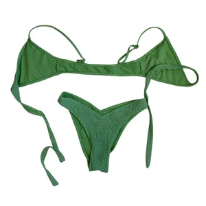 Hollister Sage Green Textured Triangle‎ Wrap Bikini Set S Top XS Cheeky Bottoms thumbnail 8