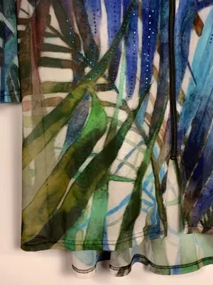 Valentina Womens XL Mesh Jacket Blue Green Tropical Print Sheer Lightweight thumbnail 7