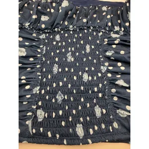 Free People Tube Top Navy Blue‎ White Polka Dot Ruched Ruffle Fitted Large thumbnail 7