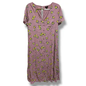 Torrid Floral Midi Dress Plus Size Mauve Lemon Print V Neck‎ Short Sleeve 0 12 thumbnail 4
