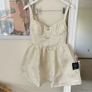 Lulus Charmingly Precious Pleated Textured Bustier Mini Dress Cream Medium thumbnail 4