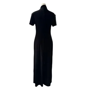 Vintage ‘90s Mica Black Velvet Mock Neck Short Sleeve Bodycon Maxi Dress thumbnail 6