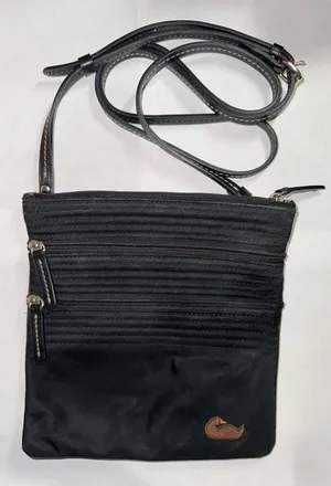 Dooney & Bourke North South Triple Zip Crossbody Purse Nylon Black Pink Duck thumbnail 1