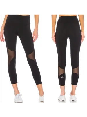 ALO Mesh Side Panels Crop Black Leggings XS S thumbnail 2