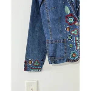 Women’s Aztec Embroidered Denim Jacket Boho Western Floral Pocket Size S thumbnail 5
