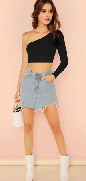 SheIn One Shoulder Crop Top thumbnail 2