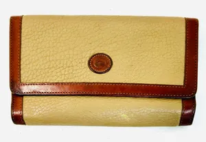 Vintage Dooney & Bourke All Weather Leather Checkbook Wallet, Taupe/British Tan thumbnail 1