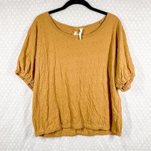 Anthropologie Daily Practice Brown Crinkle Short Sleeve‎ Top thumbnail 1