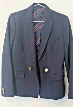 J.Crew Dover Double-Breasted 100% Wool Blazer Navy Blue Size 6 Petite 2824 thumbnail 1