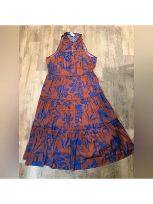 NWT GAP Blue and Brown Tiered Midi Dress XXL Tall thumbnail 3