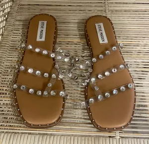 Steve Madden Women Shoes Sandals Clear Silver Rivets Size 7 thumbnail 1