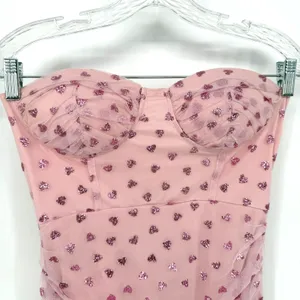 Superdown Fifi Mesh Mini Dress Womens S Pink Heart Coquette Barbiecore Romantic thumbnail 6