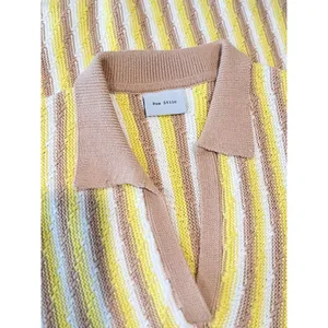 Rue Stiic Womens Dress Yellow Mini Sweater V Neck Striped Short Sleeve Size XS thumbnail 3